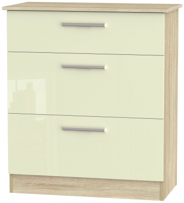 Contrast 3 Drawer Deep Chest - High Gloss Cream and Bardolino