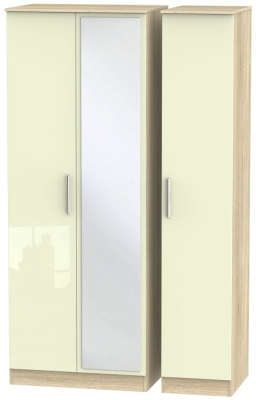 Contrast 3 Door Mirror Wardrobe - High Gloss Cream and Bardolino