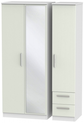 Knightsbridge 3 Door 2 Right Drawer Mirror Wardrobe - Kaschmir Ash and White