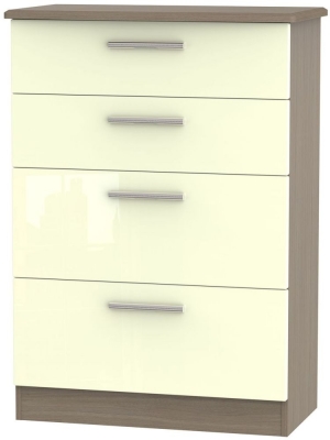 Knightsbridge 4 Drawer Deep Chest - High Gloss Cream and Toronto Walnut