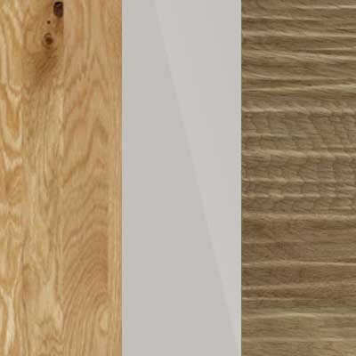 Semi Solid Oak Carcase with Champagne Glass Front and Natural Wave Structure Cross Trim 203