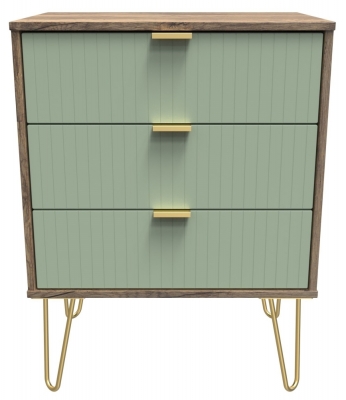 Reed Green Front and Vintage Oak Base Unit with Gold Hair Pin Style Metal Legs