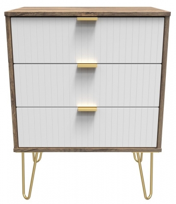 White Matt Front and Vintage Oak Base Unit with Gold Hair Pin Style Metal Legs