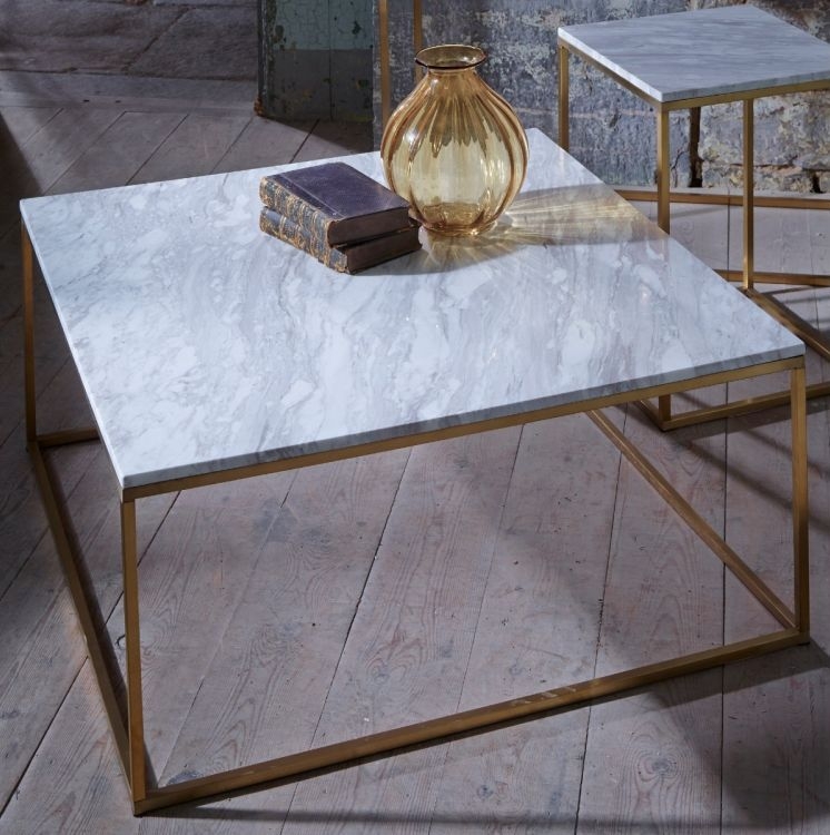 Product photograph of Gillmore Space Kensal White Marble And Brass Square Coffee Table from Choice Furniture Superstore.