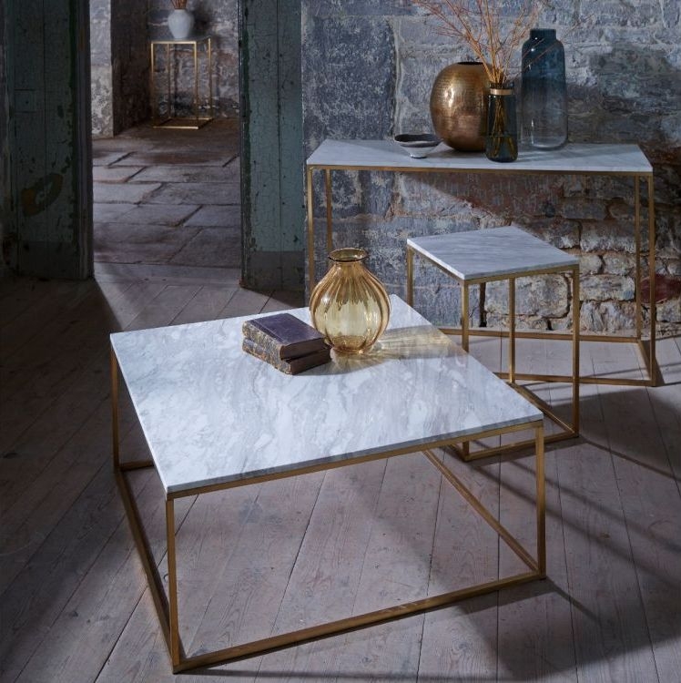 Product photograph of Gillmore Space Kensal White Marble And Brass Square Coffee Table from Choice Furniture Superstore.