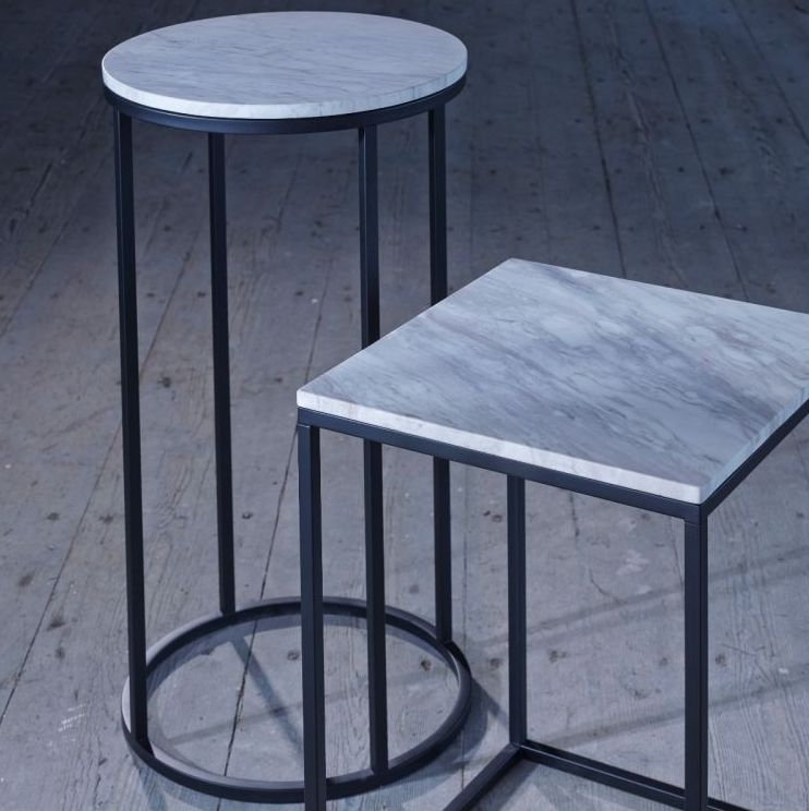 Product photograph of Kensal White Marble And Black Frame Square Lamp Table from Choice Furniture Superstore.