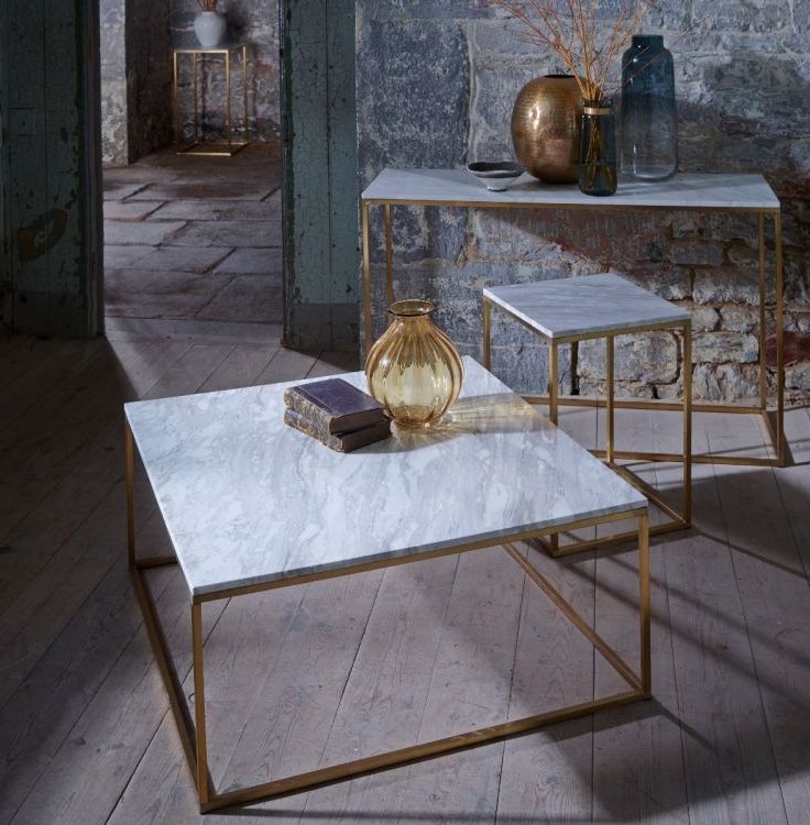 Product photograph of Kensal White Marble And Black Frame Square Lamp Table from Choice Furniture Superstore.