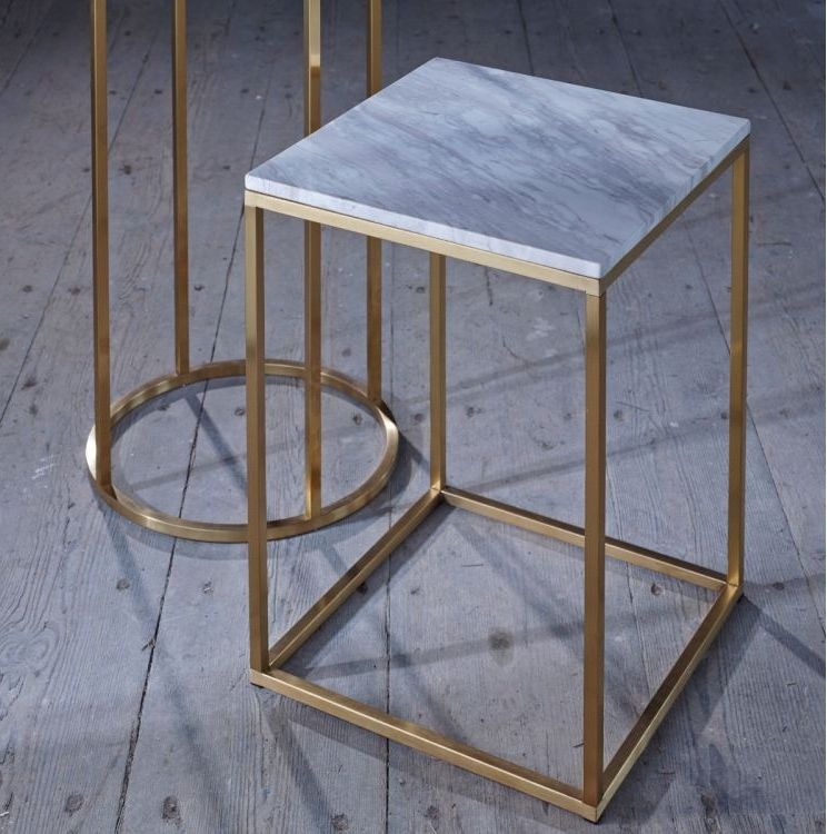 Product photograph of Gillmore Space Kensal White Marble And Brass Square Side Table from Choice Furniture Superstore.