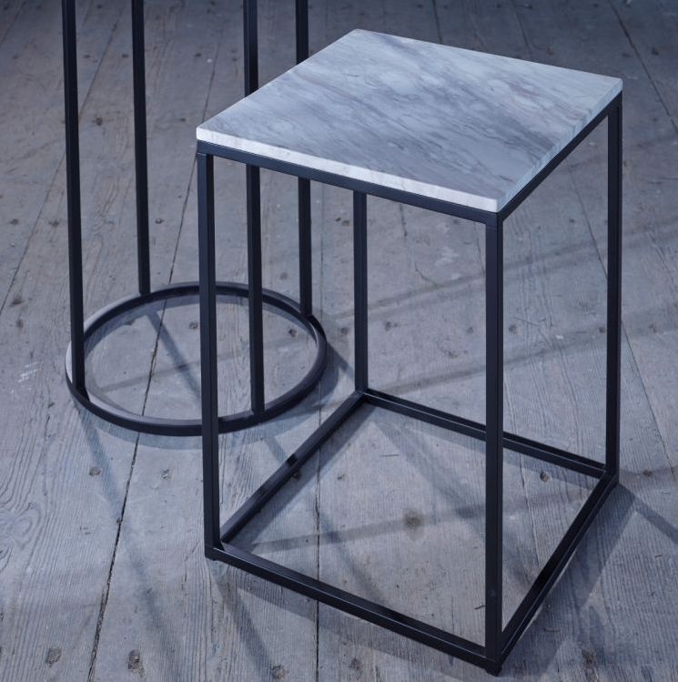 Product photograph of Gillmore Space Kensal White Marble And Black Square Side Table from Choice Furniture Superstore.