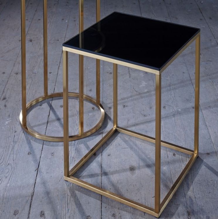 Product photograph of Gillmore Space Kensal Black Glass And Brass Square Side Table from Choice Furniture Superstore.