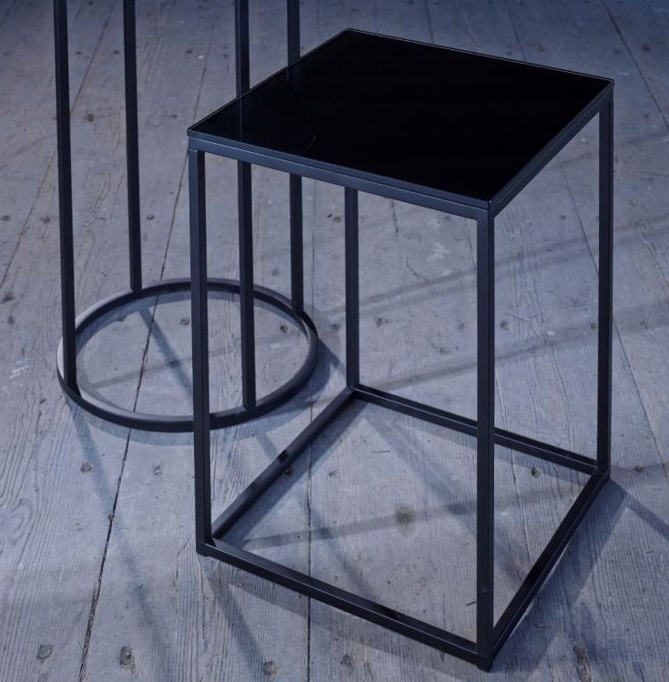 Product photograph of Gillmore Space Kensal Black Glass And Black Square Side Table from Choice Furniture Superstore.