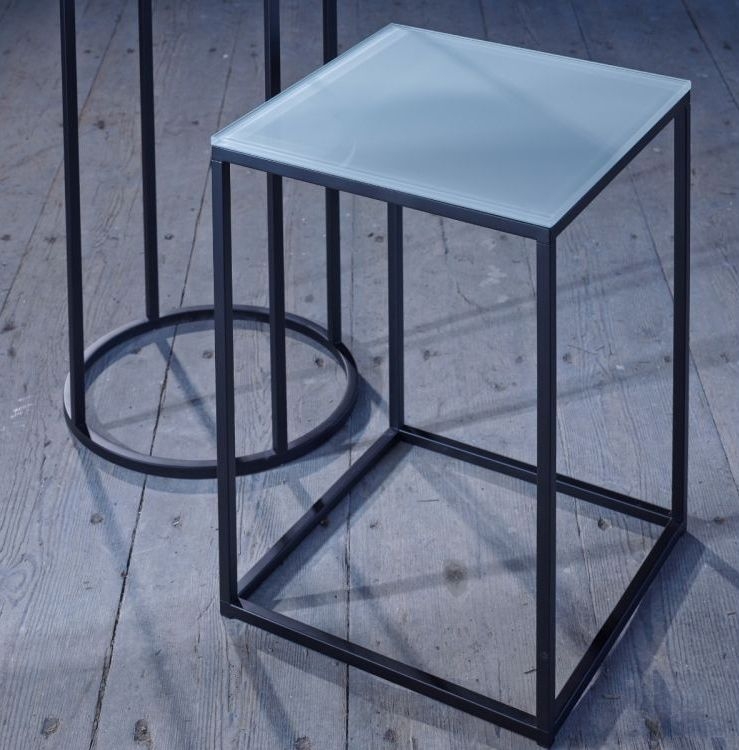 Product photograph of Gillmore Space Kensal White Glass And Black Square Side Table from Choice Furniture Superstore.