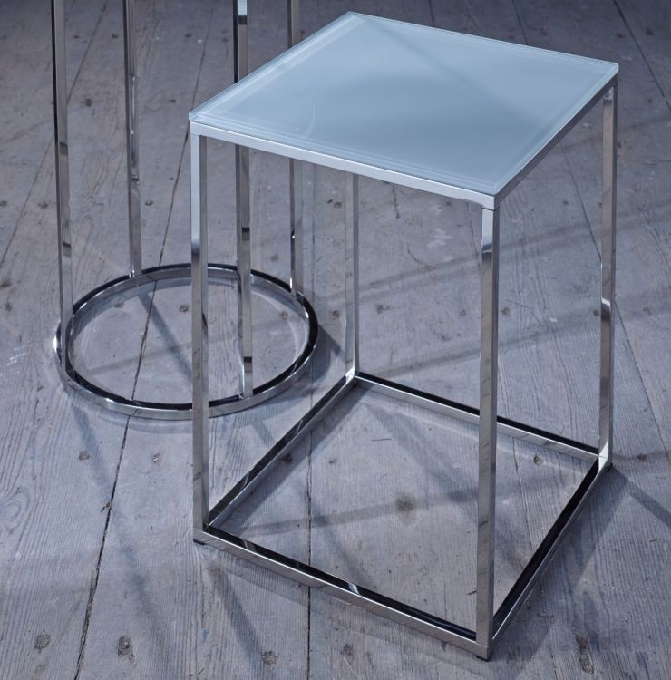 Product photograph of Kensal Square Side Table - Comes In White Glass And Stainless Steel White Glass And Black White Glass And Brass Options from Choice Furniture Superstore.