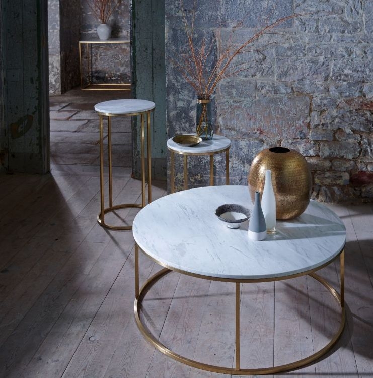 Product photograph of Gillmore Space Kensal White Marble And Brass Round Side Table from Choice Furniture Superstore.