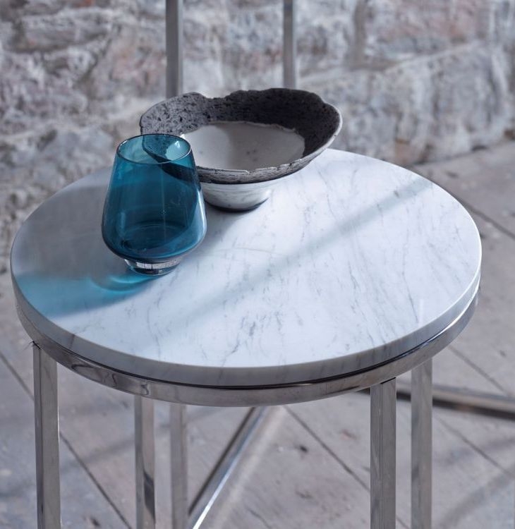 Product photograph of Gillmore Space Kensal White Marble And Stainless Steel Round Side Table from Choice Furniture Superstore.