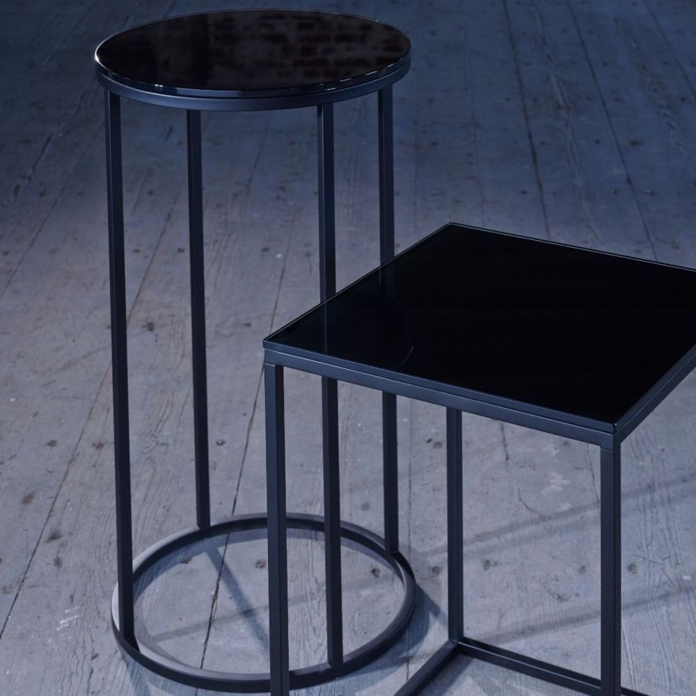 Product photograph of Gillmore Space Kensal Black Glass And Black Round Side Table from Choice Furniture Superstore.