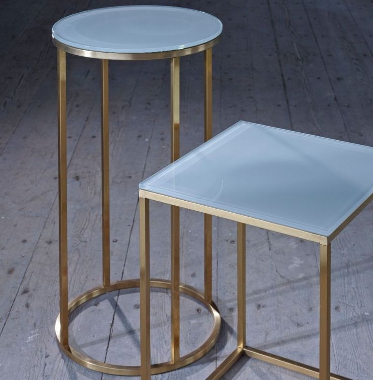 Product photograph of Gillmore Space Kensal White Glass And Brass Round Side Table from Choice Furniture Superstore.