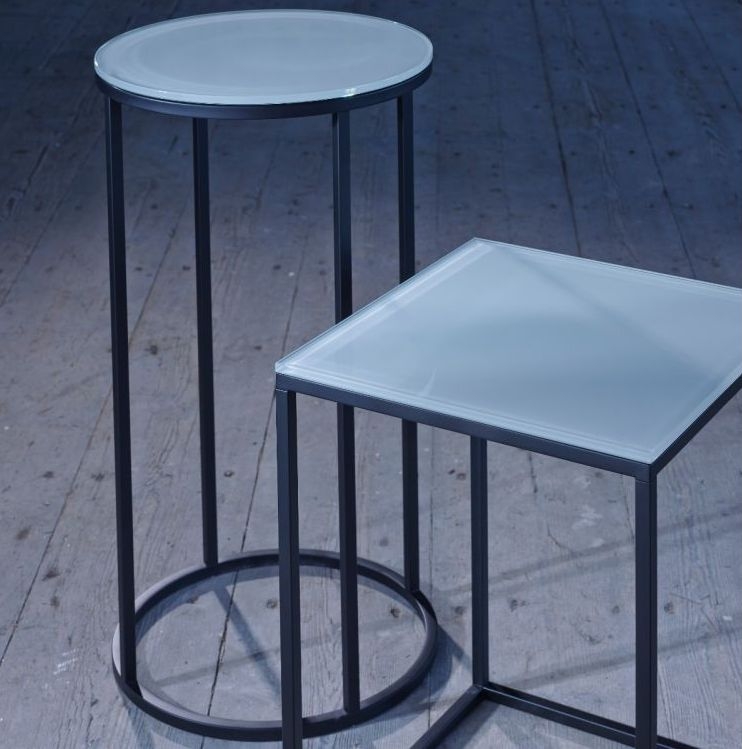 Product photograph of Gillmore Space Kensal White Glass And Black Round Side Table from Choice Furniture Superstore.