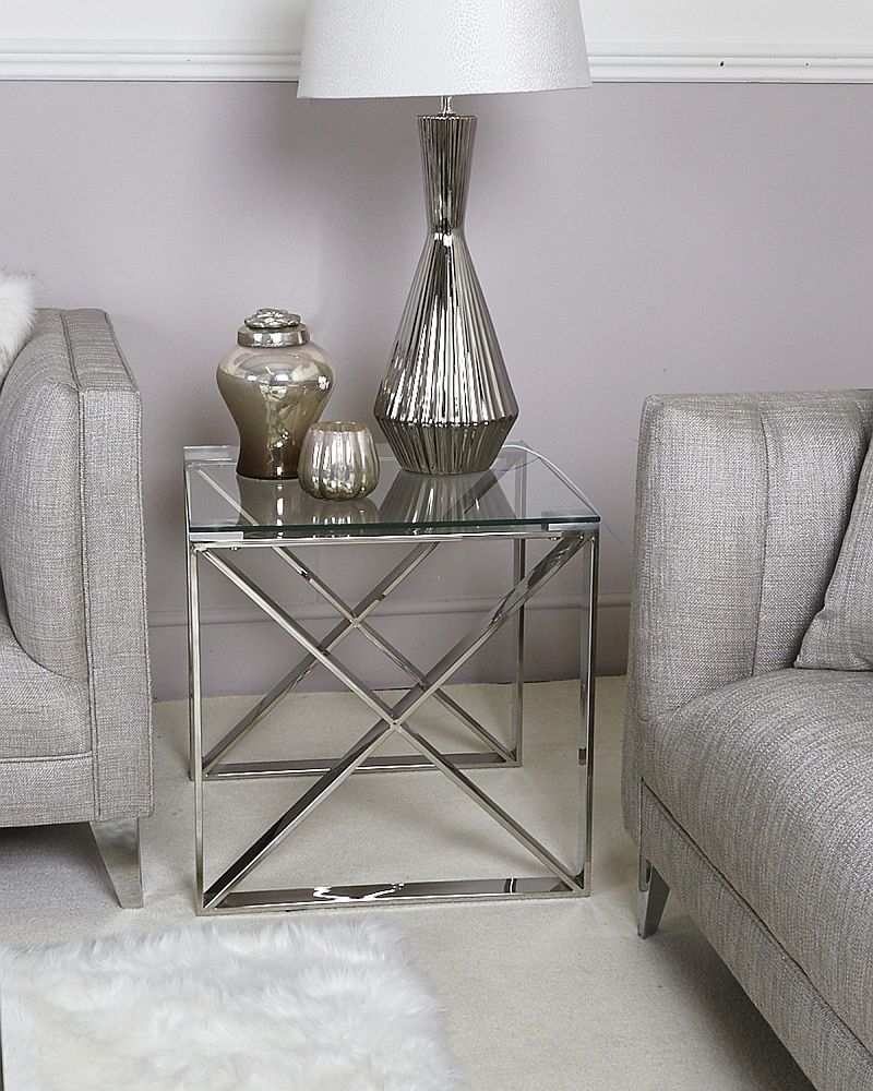 Product photograph of Zenith Glass And Chrome End Table from Choice Furniture Superstore.