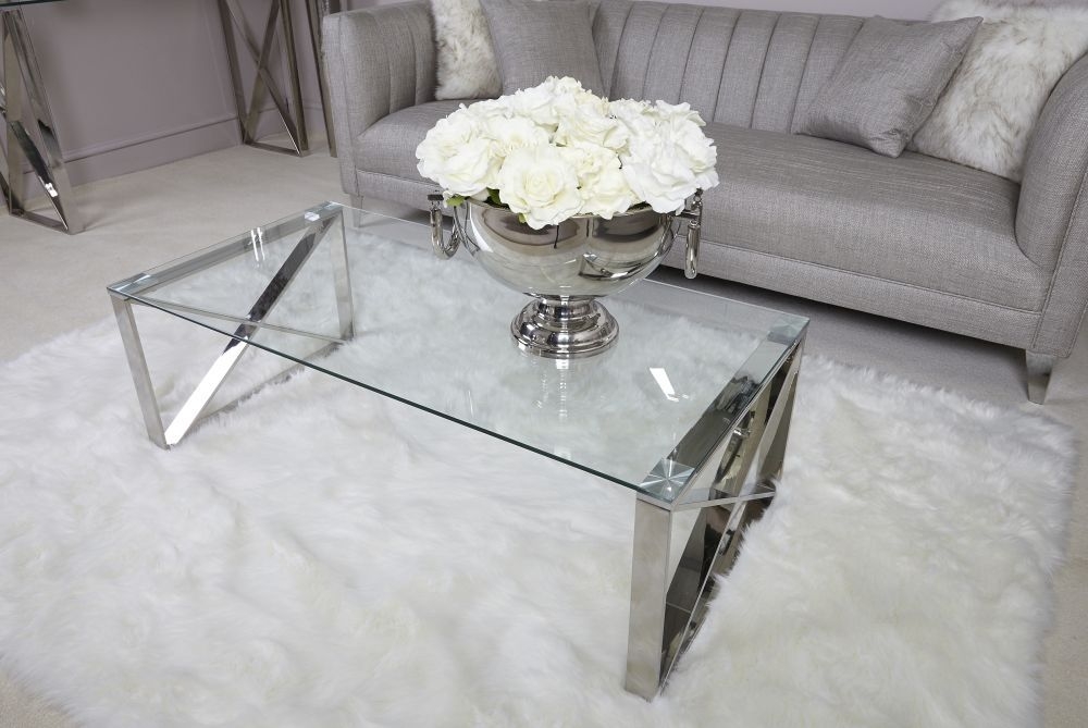 Product photograph of Zenith Glass And Chrome Coffee Table from Choice Furniture Superstore.