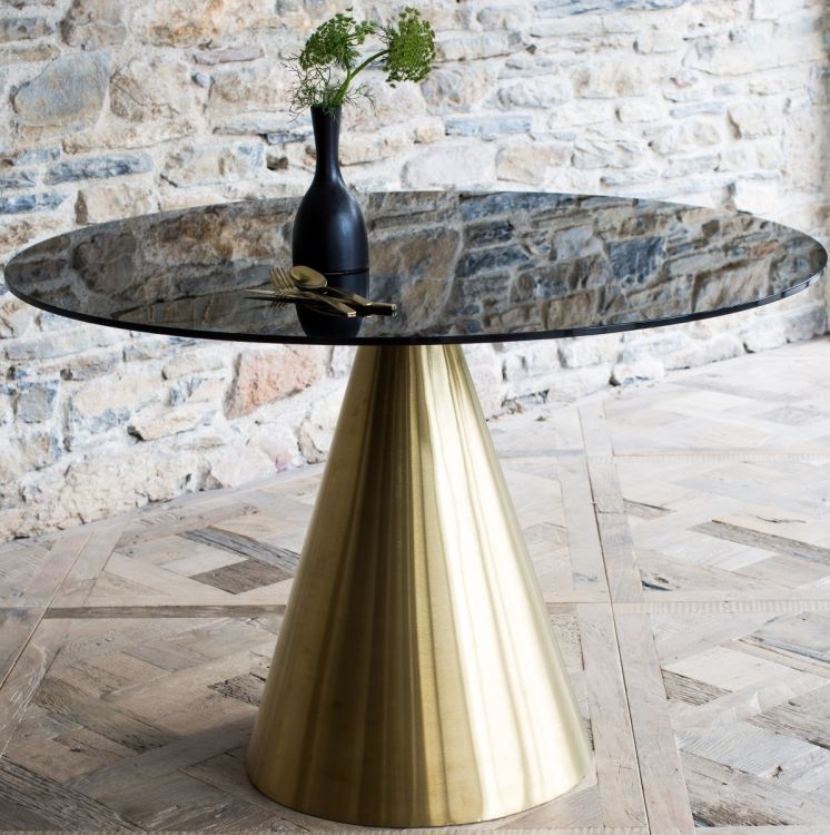 Product photograph of Gillmore Space Oscar Black Glass Small Round Side Table With Brass Conical Base from Choice Furniture Superstore.