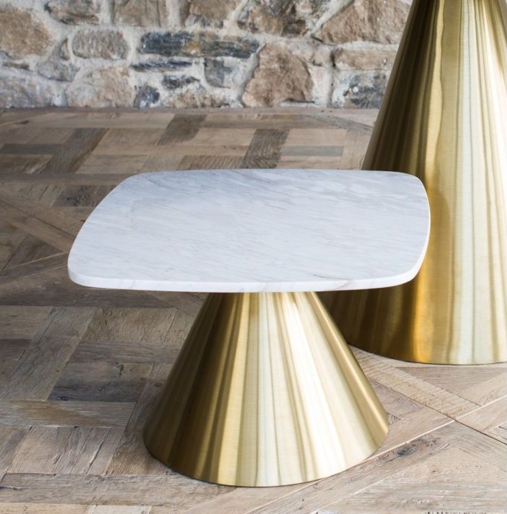 Product photograph of Gillmore Space Oscar Black Marble Small Square Side Table With Brass Conical Base from Choice Furniture Superstore.