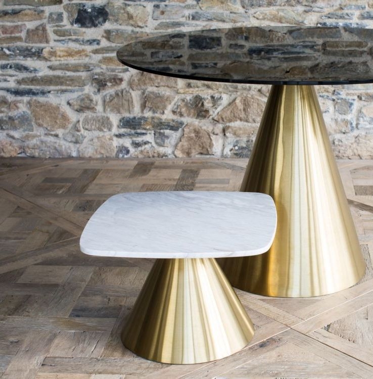 Product photograph of Gillmore Space Oscar Black Marble Small Square Side Table With Brass Conical Base from Choice Furniture Superstore.