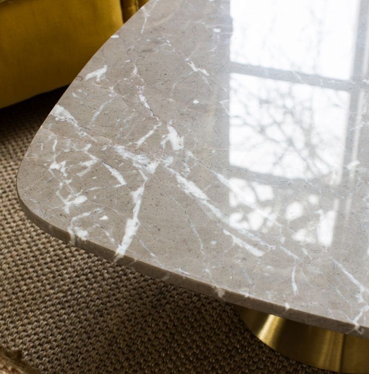 Product photograph of Oscar Brown Marble 2 Seater Square Dining Table With Brass Cone Base from Choice Furniture Superstore.