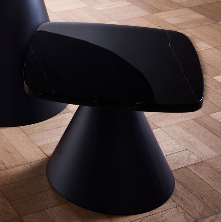 Product photograph of Gillmore Space Oscar Black Marble Small Square Side Table With Black Conical Base from Choice Furniture Superstore.