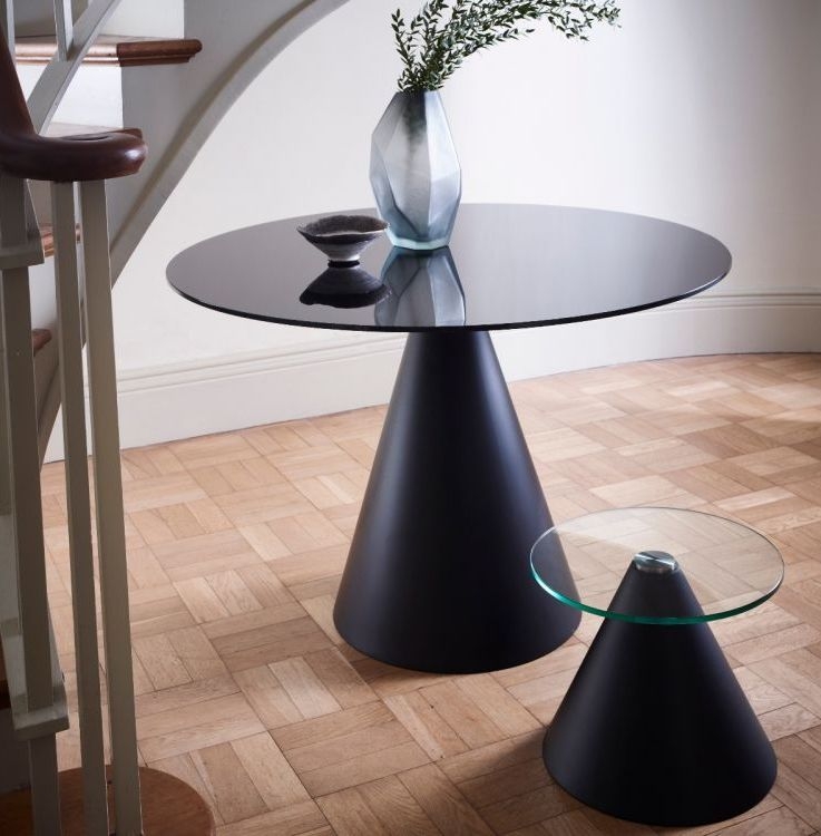 Product photograph of Gillmore Space Oscar Clear Glass Small Round Side Table With Black Conical Base from Choice Furniture Superstore.