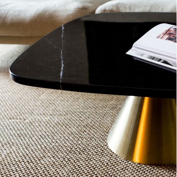 Product photograph of Gillmore Space Oscar Black Marble Small Square Coffee Table With Black Conical Base from Choice Furniture Superstore.