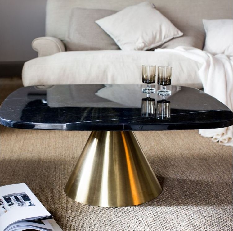 Product photograph of Gillmore Space Oscar Black Marble Small Square Coffee Table With Black Conical Base from Choice Furniture Superstore.