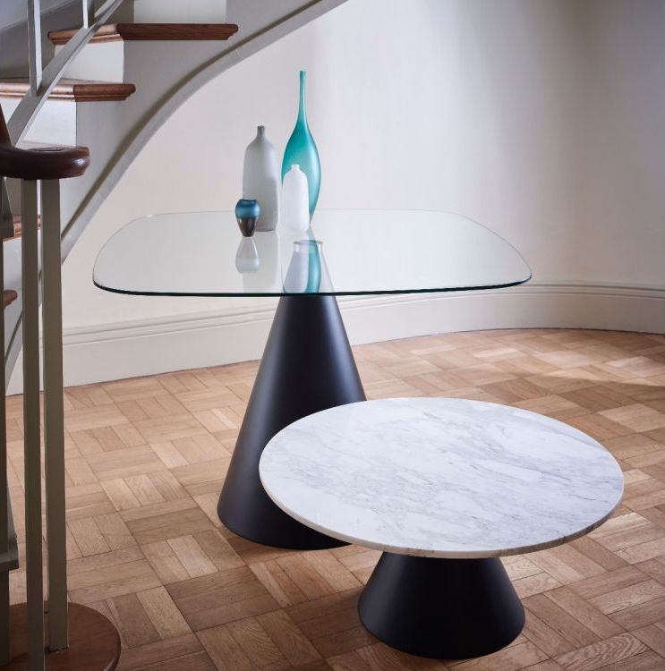 Product photograph of Oscar White Marble Round Coffee Table With Black Cone Base - 110cm from Choice Furniture Superstore.