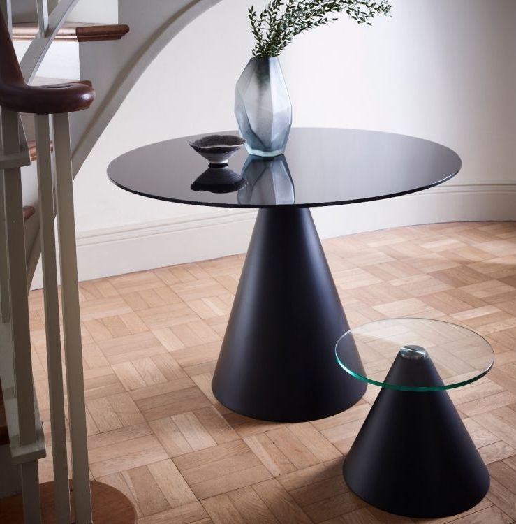 Product photograph of Gillmore Space Oscar Black Glass Small Round Side Table With Black Conical Base from Choice Furniture Superstore.