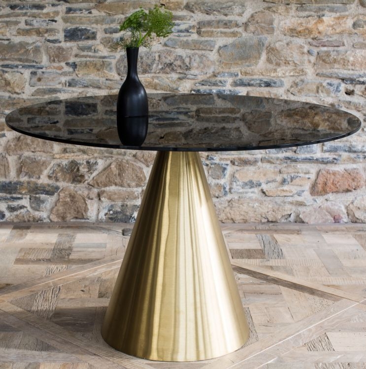 Product photograph of Oscar Black Glass 2 Seater Round Dining Table With Brass Cone Base from Choice Furniture Superstore.