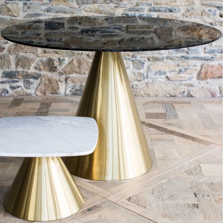 Product photograph of Gillmore Space Oscar 80cm Small Square Dining Table With Brass Conical Base - 2 Seater from Choice Furniture Superstore.