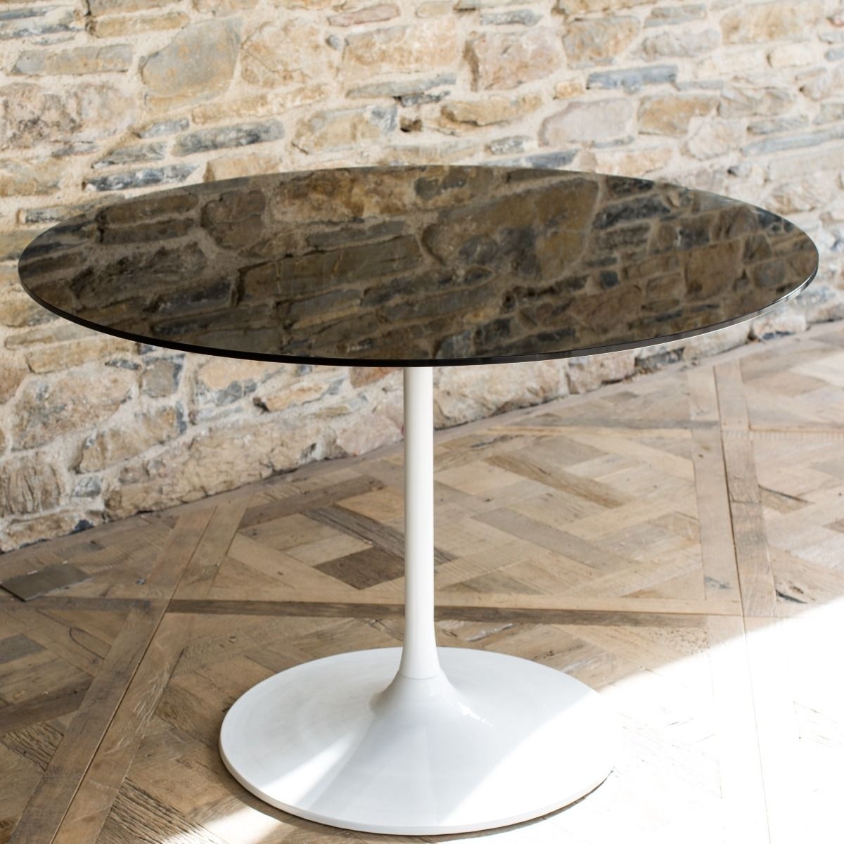 Product photograph of Gillmore Space Swan Black Glass Top Round Side Table With Brass Base from Choice Furniture Superstore.