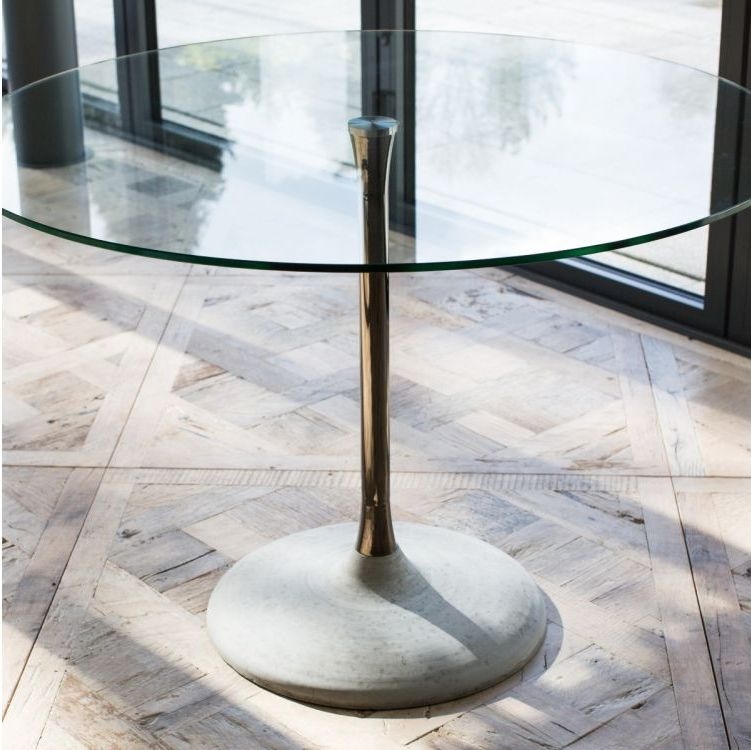 Product photograph of Swan White Marble And Brass Column 2 Seater Round Dining Table With Concrete Base from Choice Furniture Superstore.