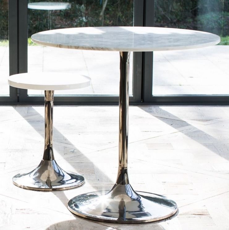 Product photograph of Swan White Gloss 4 Seater Round Dining Table With Chrome Tulip Base from Choice Furniture Superstore.