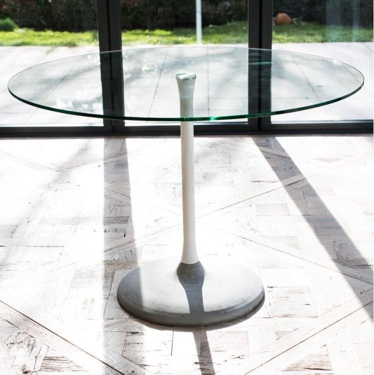 Product photograph of Gillmore Space Swan White Marble Top And Dark Chrome Column 80cm Round Dining Table With Concrete from Choice Furniture Superstore.