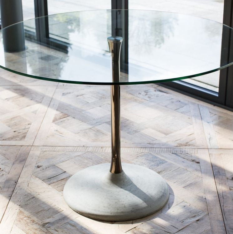 Product photograph of Gillmore Space Swan White Gloss Top And Brass Column 80cm Round Dining Table With Concrete Base from Choice Furniture Superstore.