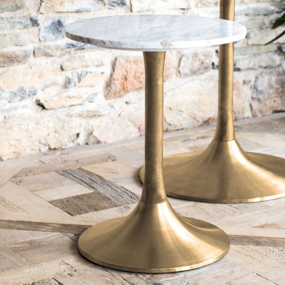 Product photograph of Gillmore Space Swan White Marble Top Round Side Table With Brass Base from Choice Furniture Superstore.