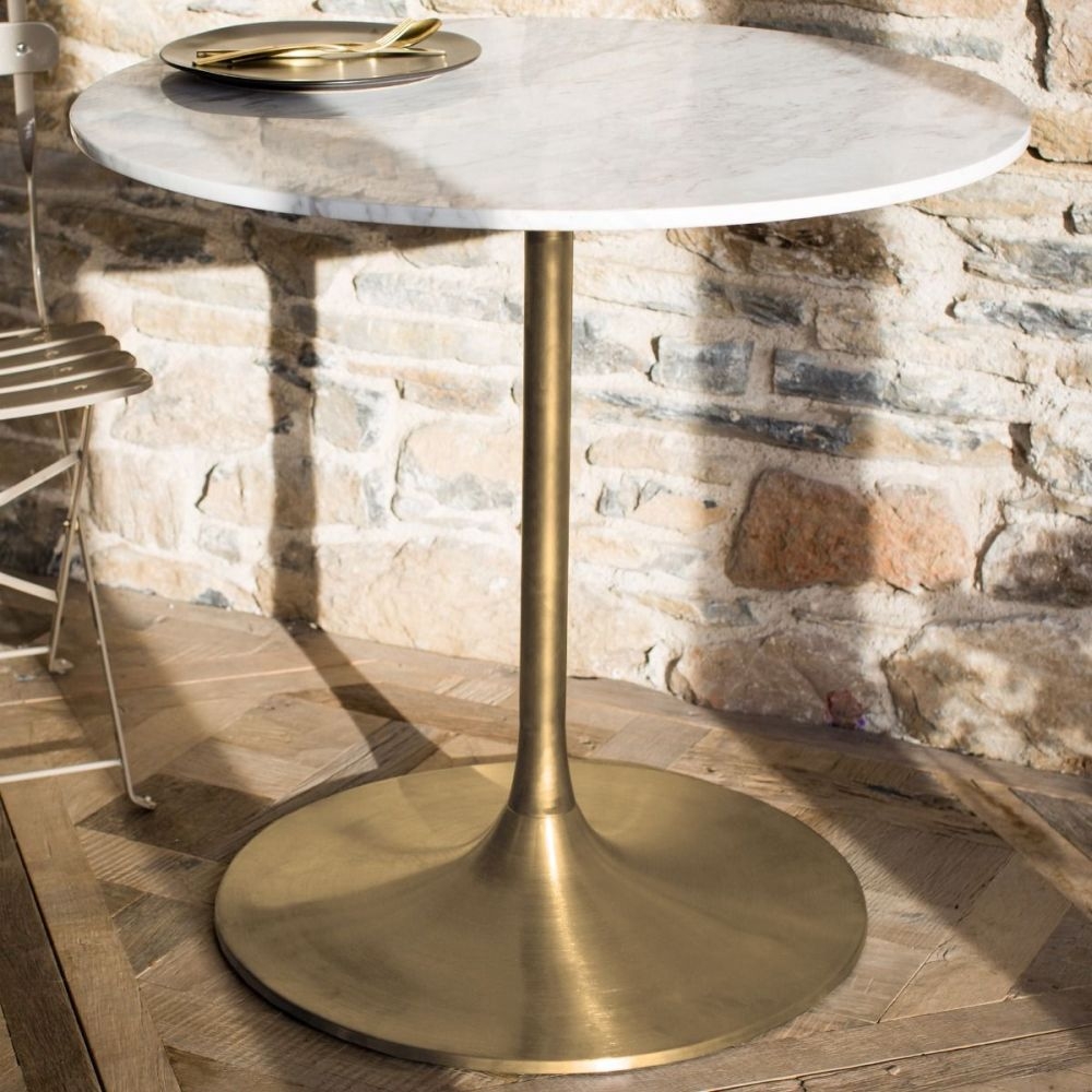 Product photograph of Swan White Marble 2 Seater Round Dining Table With Brass Tulip Base from Choice Furniture Superstore.