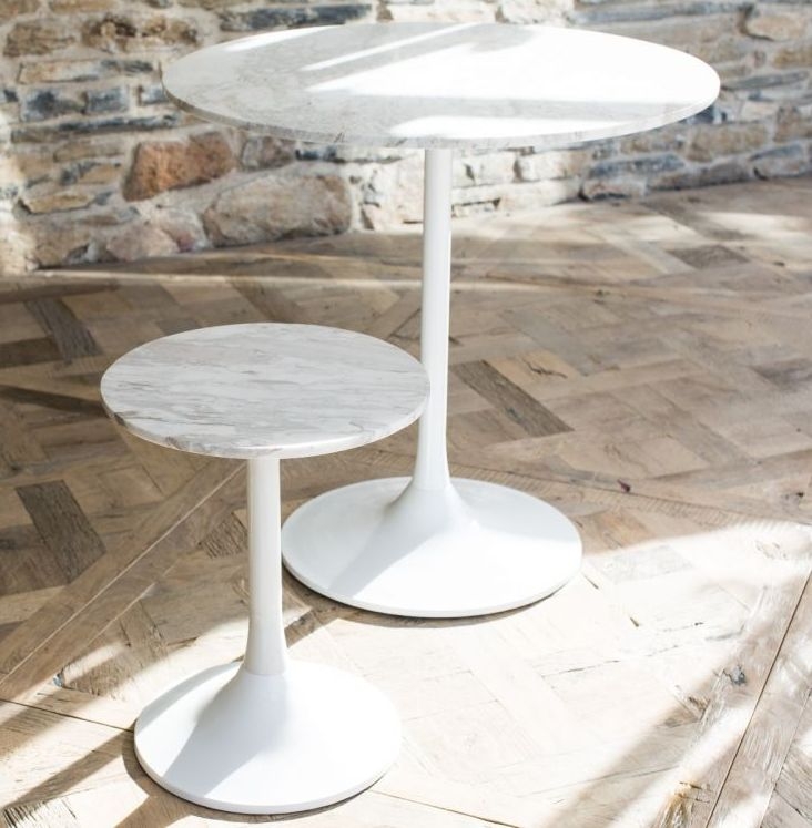 Product photograph of Gillmore Space Swan White Marble Top Round Side Table With Dark Chrome Base from Choice Furniture Superstore.