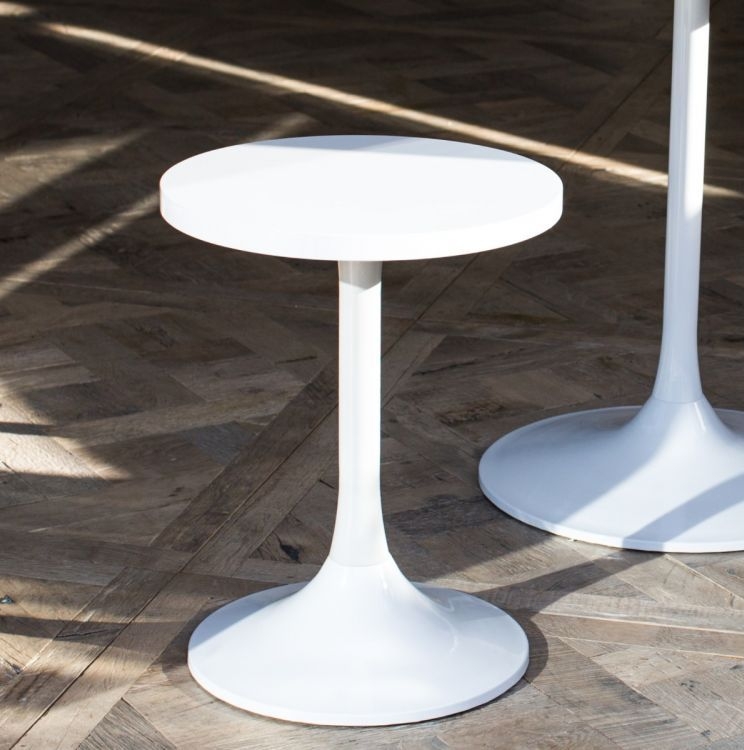 Product photograph of Gillmore Space Swan White Gloss Round Side Table With Brass from Choice Furniture Superstore.