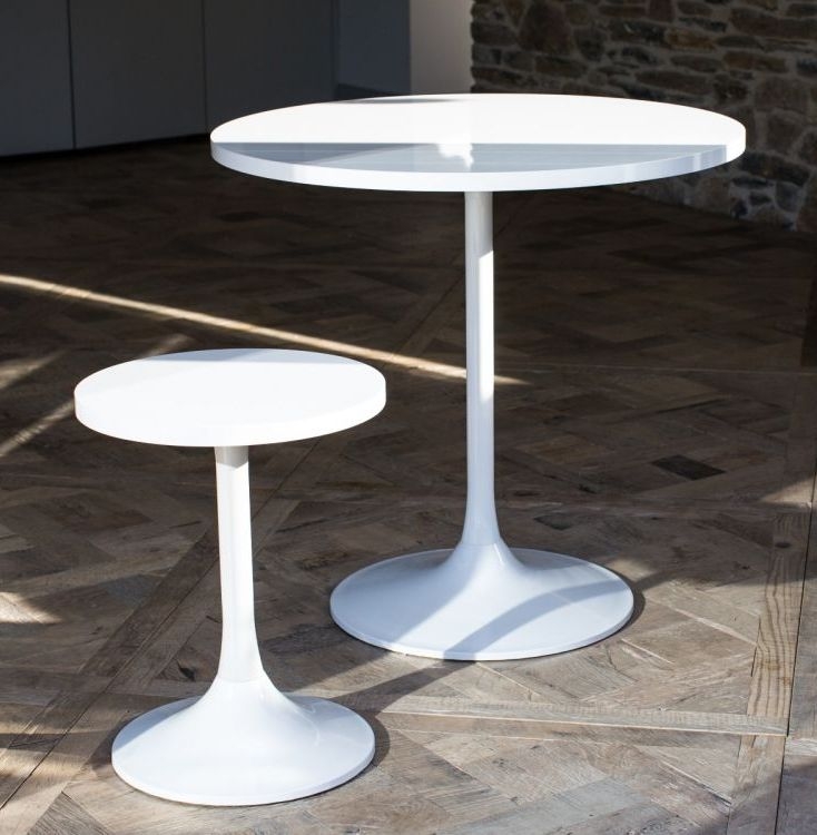 Product photograph of Gillmore Space Swan White Gloss Round Side Table With Brass from Choice Furniture Superstore.