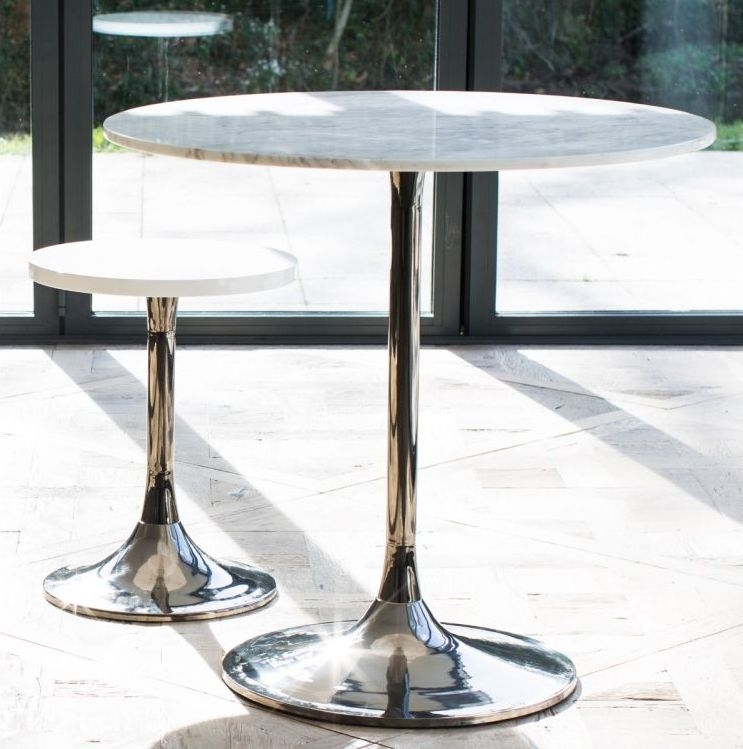 Product photograph of Gillmore Space Swan White Gloss Round Side Table With Brass from Choice Furniture Superstore.