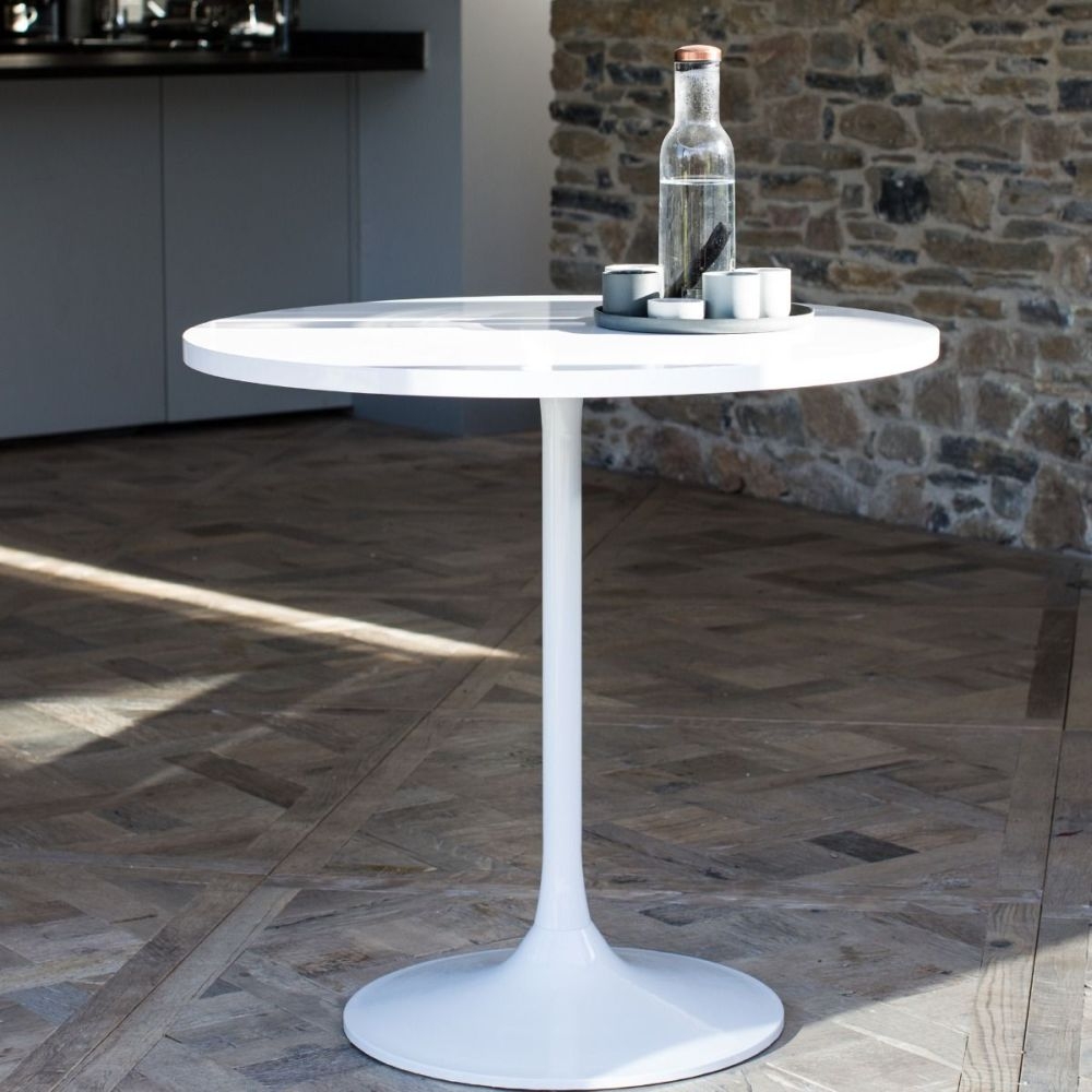 Product photograph of Gillmore Space Swan White Gloss Top 80cm Round Small Dining Table White Gloss Base from Choice Furniture Superstore.