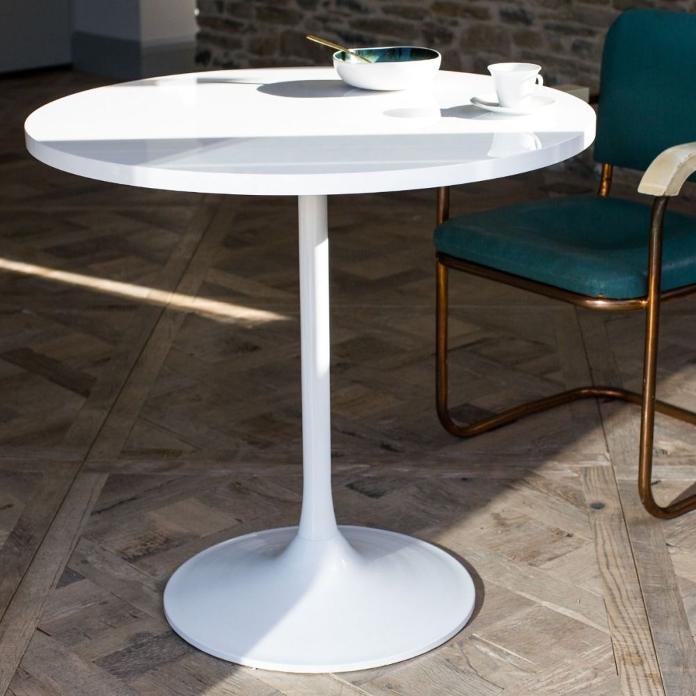 Product photograph of Gillmore Space Swan White Gloss Top 80cm Round Small Dining Table White Gloss Base from Choice Furniture Superstore.