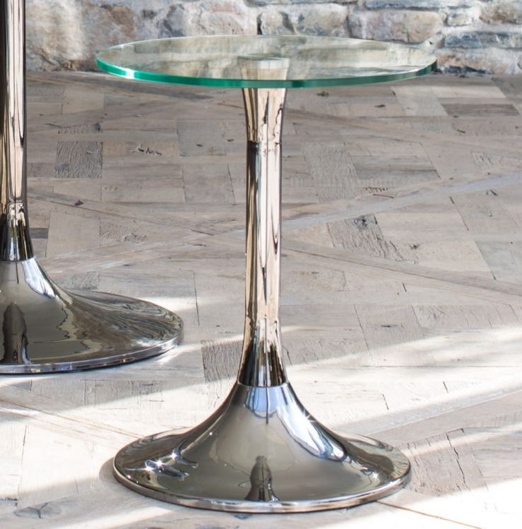 Product photograph of Swan Clear Glass Round Side Table With Brass Base from Choice Furniture Superstore.